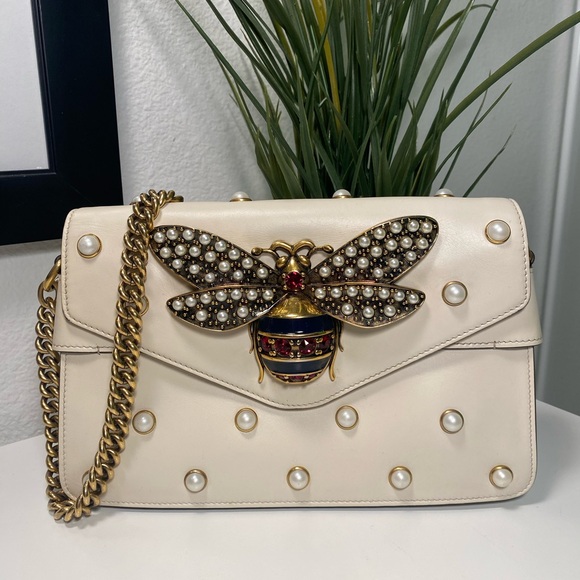 GUCCI Queen Margaret Broadway Bee Pearl Studs Bag COA - Picture 1 of 17